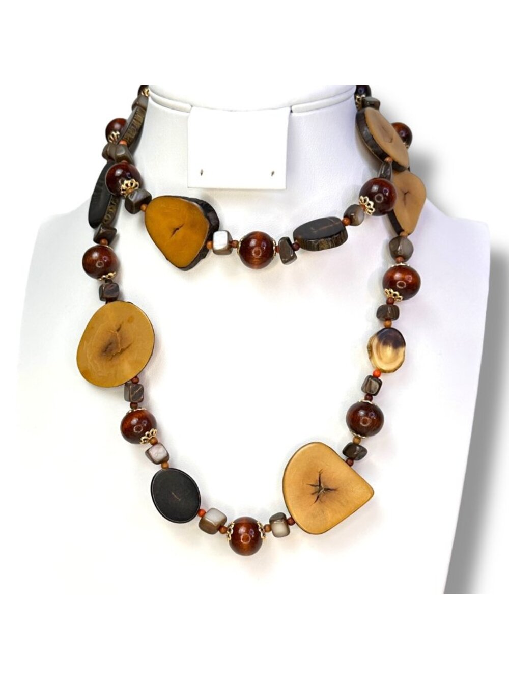 Wood & Resin Beaded Necklace With Adjustable Gold-Toned Clasp